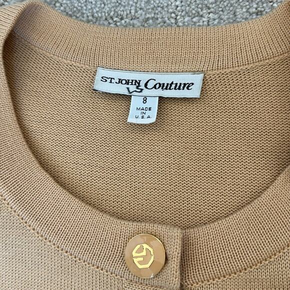 St. John Couture knit long sleeve cardigan dress midi coat khan tan beige - Picture 4 of 11